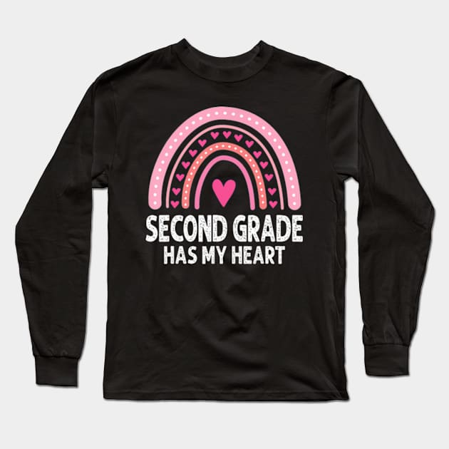 2nd Second Grade Has My Heart Rainbow Valentines Day Teacher Long Sleeve T-Shirt by Daysy1